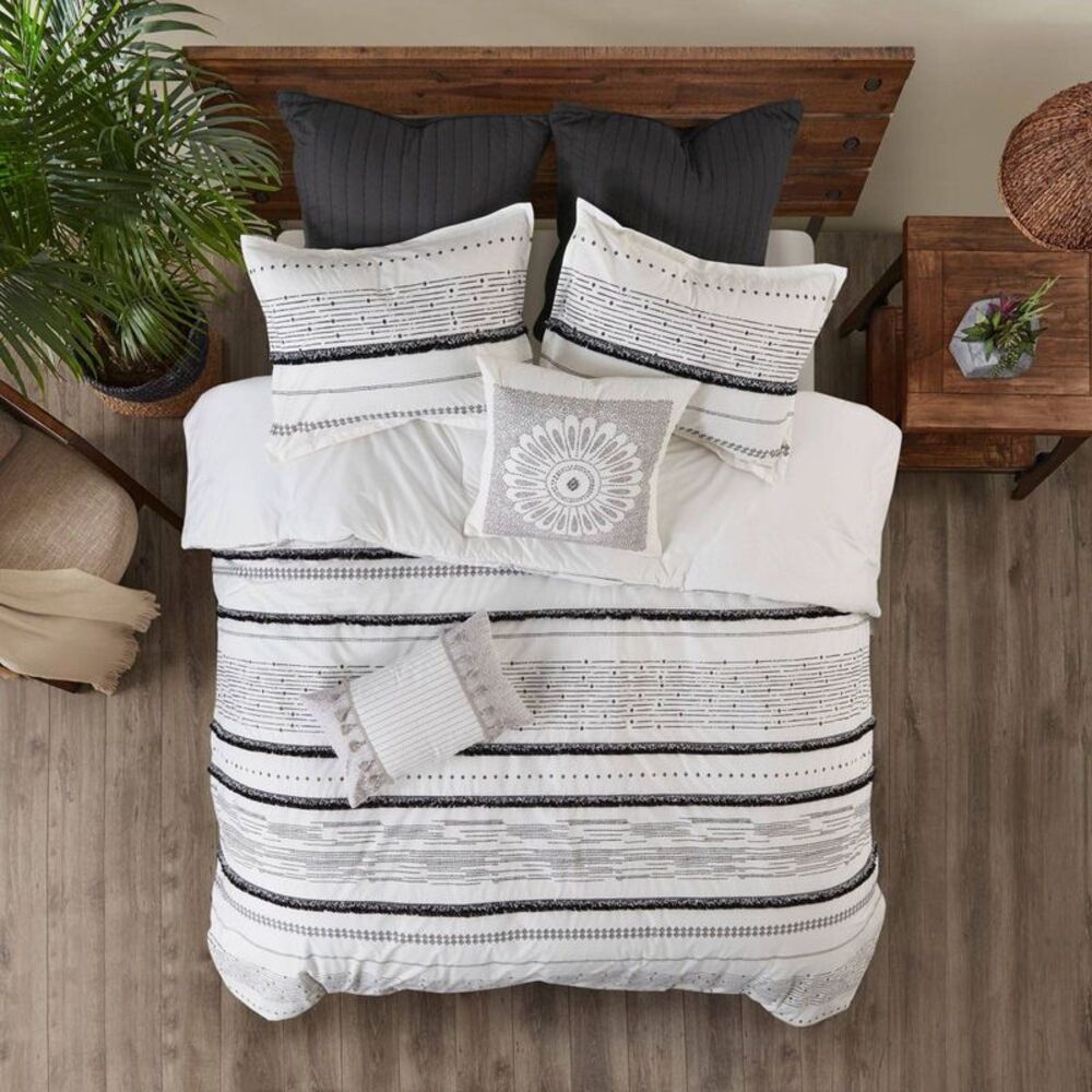 Ink+Ivy - 3pc Full/Queen Nea Cotton Printed Duvet Cover Set  Black/White